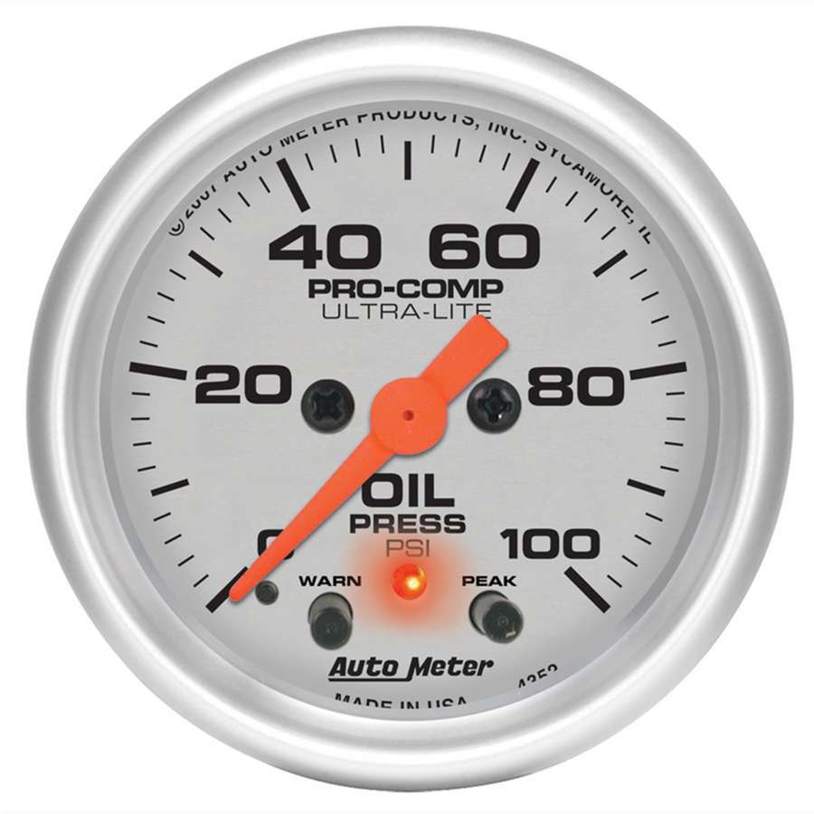 2-1/16in U/L Oil Press. Gauge w/Peak & Warning